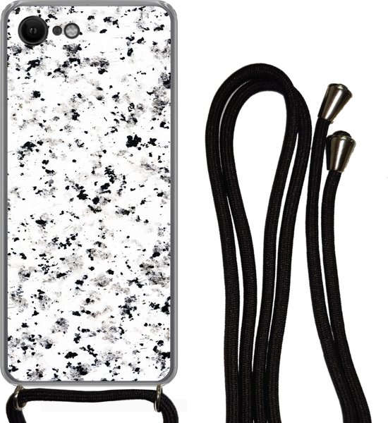 Coque avec cordon iPhone SE 2020 - Imprimé marbré - Pois - Wit - Siliconen - Bandoulière - Coque arrière avec cordon - Coque pour téléphone avec cordon - Coque avec corde