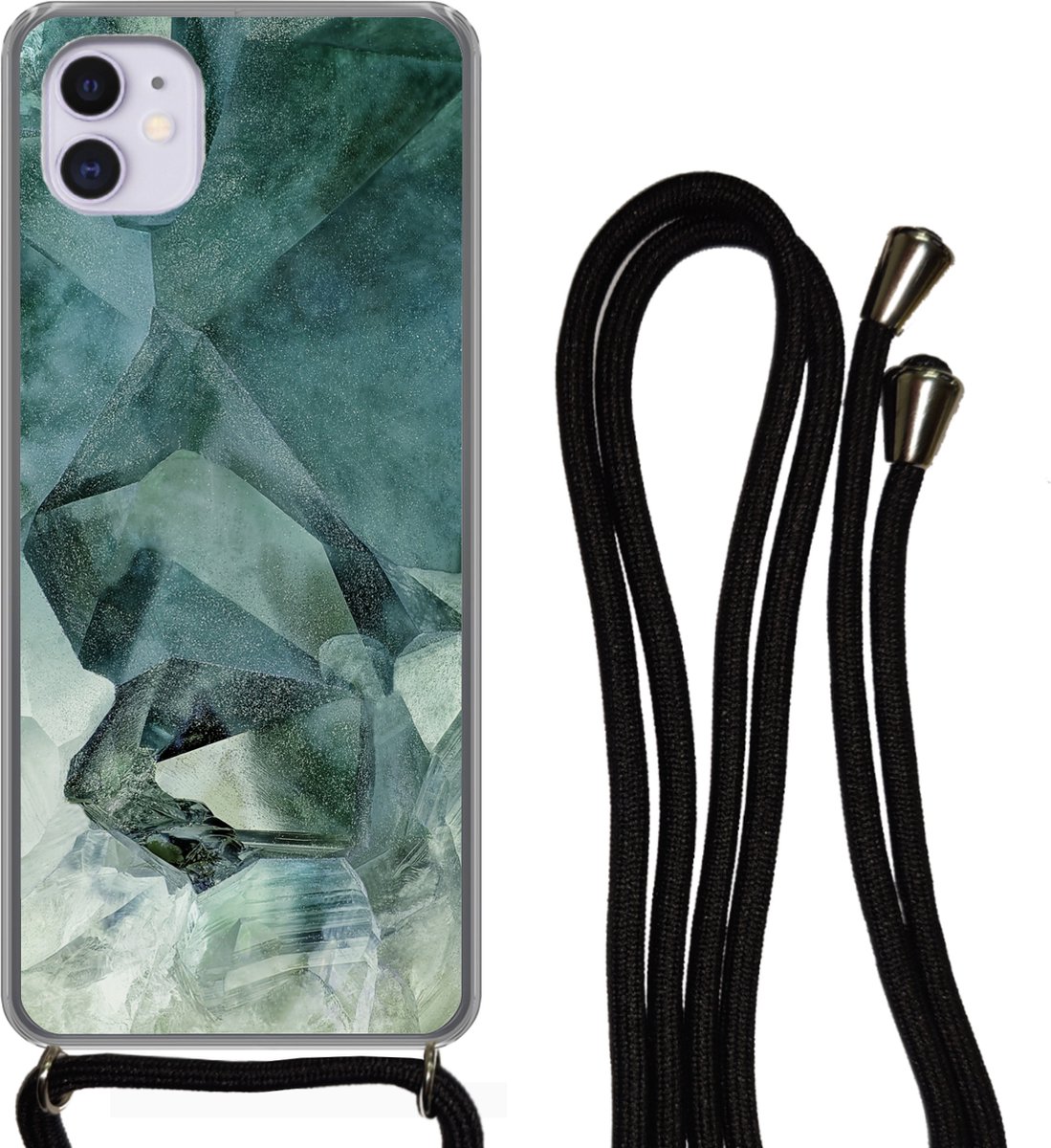 Telefoonkoord - Telefoonketting - Telefoonhoesje Geschikt voor iPhone 12 - Kristal - Natuursteen - Luxe - Siliconen - Crossbody - Telefoonhoesje met koord Telefoonhoesje