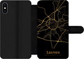 Bookcase Geschikt voor iPhone XS Max telefoonhoesje - Leuven - Kaart - Goud - Met vakjes - Wallet case met magneetsluiting