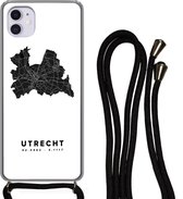 Hoesje met koord Geschikt voor iPhone 12 - Utrecht - Nederland - Kaart - Wit - Siliconen - Crossbody - Backcover met Koord - Telefoonhoesje met koord - Hoesje met touw