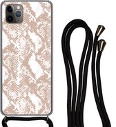 Hoesje met koord Geschikt voor iPhone 11 Pro Max - Slangenprint - Vormen - Pastel - Siliconen - Crossbody - Backcover met Koord - Telefoonhoesje met koord - Hoesje met touw
