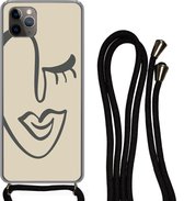 Hoesje met koord Geschikt voor iPhone 11 Pro Max - Vrouw - Gezicht - Kunst - Siliconen - Crossbody - Backcover met Koord - Telefoonhoesje met koord - Hoesje met touw