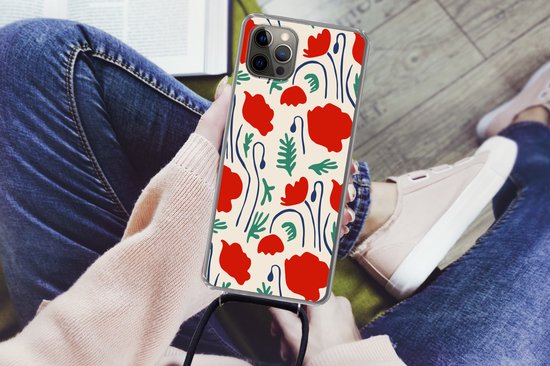 Coque avec cordon iPhone 11 Pro Max - Fleurs - Coquelicot - Motif -  Siliconen 