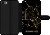 Bookcase Geschikt voor iPhone 8 telefoonhoesje - Amsterdam - Kaart - Goud - Zwart - Met vakjes - Wallet case met magneetsluiting