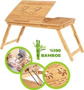 DeLasta 100% Bamboe Bedtafel, Opvouwbaar Laptoptafel, In Hoogte Verstelbaar Laptopstandaard, Laptop Verhoger