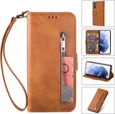 Luxe Telefoonhoesje voor Samsung Galaxy S22 | Hoogwaardig Leren Bookcase | Lederen Wallet Case | Pasjeshouder | Cognac Bruin