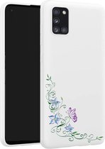 Samsung Galaxy A31 Wit siliconen hoesje bloemen / vlinder *LET OP JUISTE MODEL*