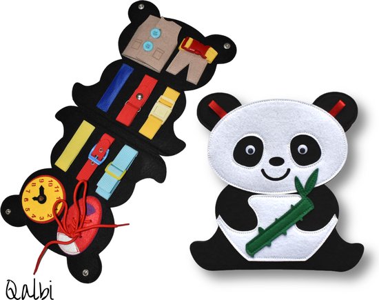 Qalbi - Busy Board - Motoriek - Activiteitenbord - Montessori - Educatief - Speelgoed - Peuter Must Have - Cadeau tip - Ontwikkeling - Leerzaam - Concentratie Verbeteren - Peuter 3 Jaar - Interactief - Auto - Vliegtuig - Op reis - Panda - Plezier