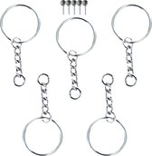 Sleutelringen met Ketting en Schroefoog - Sleutelhangers met Sluitring RVS - 5 Stuks - Sleutelhangers Maken met Splitring