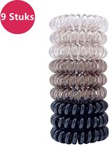 LIXIN Spiraal Haarelastiekjes - 9 stuks - Zwart - Crystal - Grijs - Telefoonkabel haarelastiek - Trendy kleuren - Gekleurde haarelastiek - Haaraccessoires - Meisjes - Dames