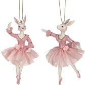 2x Ornament Haas Ballerina roze 2 ass. 8,5x5,5x13cm