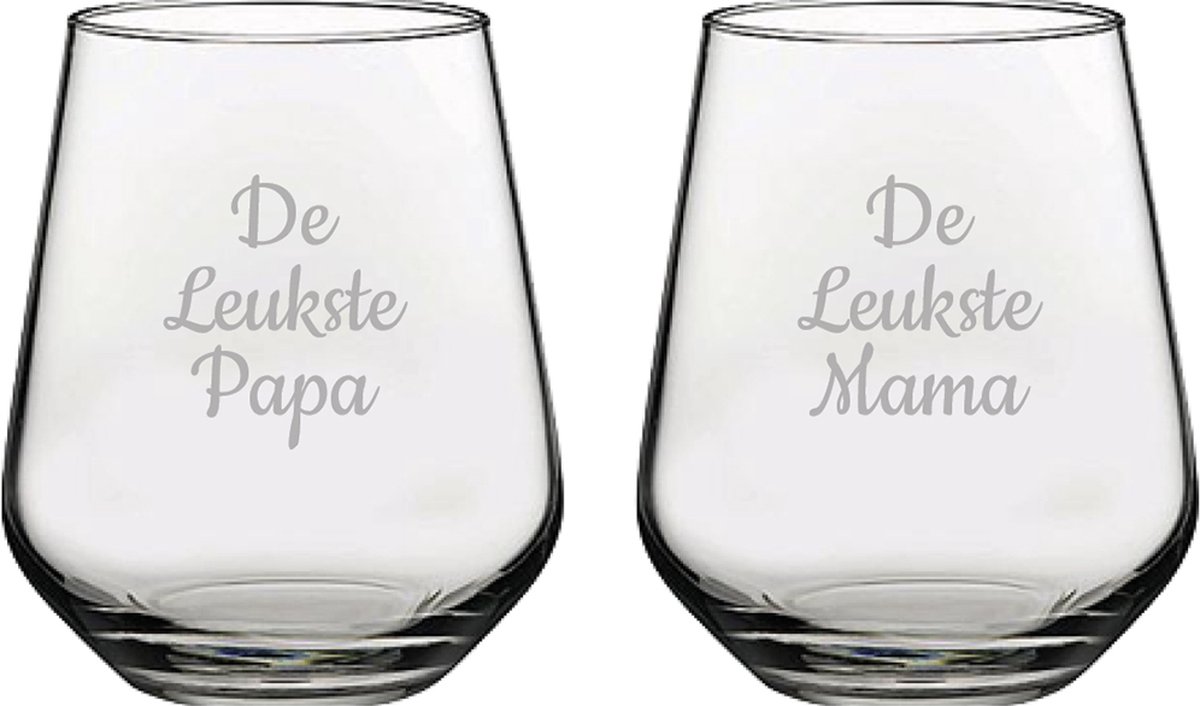 Gegraveerde Drinkglas 42,5cl De Leukste Mama-De Leukste Papa