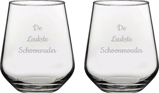 Gegraveerde Drinkglas 42,5cl De Leukste Schoonvader-De Leukste Schoonmoeder