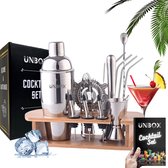 UNBOX Cocktail Set - Cocktail Shaker - Cocktail Shaker Set - Cocktailset met Bamboe Standaard - Inclusief Nederlands Receptenboekje