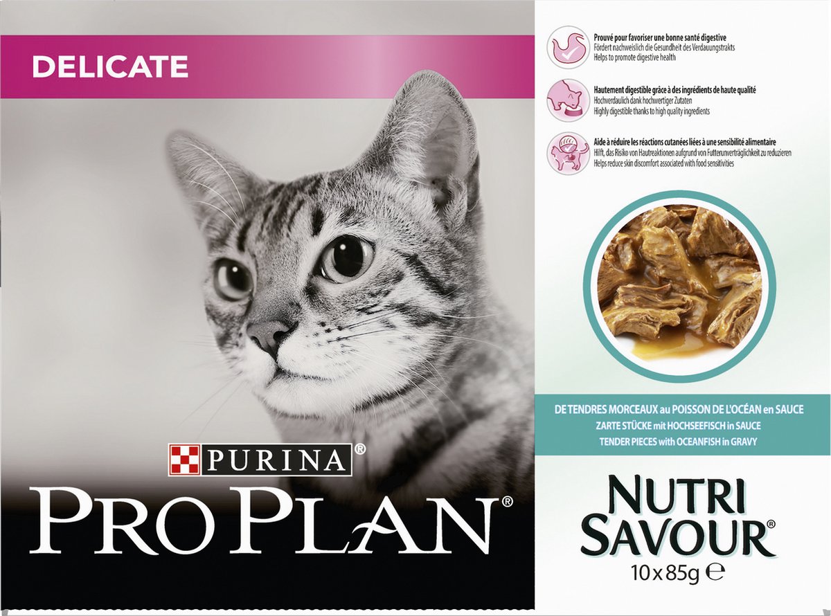 Pro Plan Delicate Nutrisavour met zeevis natvoer kat 10x85g 10 x 85 g