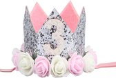 Verjaardag hoedje Wit/Zilver/Roze 3 jaar - hoed 1e verjaardag - cakesmash - hoedje - 3 - birthday