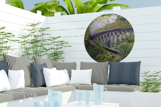 Tuincirkel Stoomtrein tussen het groene landschap in Schotland - 60x60 cm - Ronde Tuinposter - Buiten