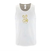 Witte Tanktop sportshirt met " Peace / Vrede teken " Print Goud Size S