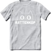 Kattenkop - Katten T-Shirt Kleding Cadeau | Dames - Heren - Unisex | Kat / Dieren shirt | Grappig Verjaardag kado | Tshirt Met Print | - Licht Grijs - Gemaleerd - L