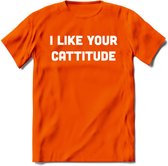 I Like You Cattitude - Katten T-Shirt Kleding Cadeau | Dames - Heren - Unisex | Kat / Dieren shirt | Grappig Verjaardag kado | Tshirt Met Print | - Oranje - XXL