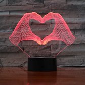 3D Led Lamp Met Gravering - RGB 7 Kleuren - Handen Liefde