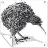 Tuinposters Illustratie van een kiwi vogel in zwart-wit - 50x50 cm - Tuindoek - Buitenposter