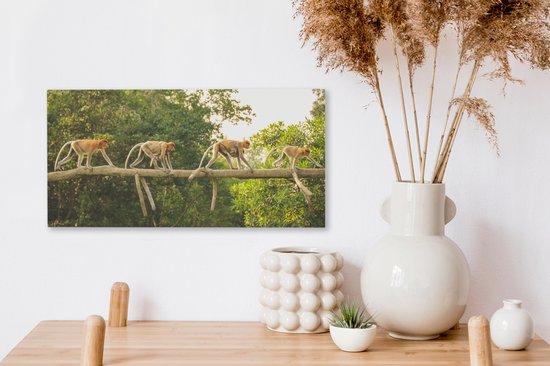 Tableau sur toile Singes marchant sur une branche - 40x20 cm - Décoration murale