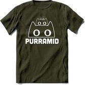 Purrramid - Katten T-Shirt Kleding Cadeau | Dames - Heren - Unisex | Kat / Dieren shirt | Grappig Verjaardag kado | Tshirt Met Print | - Leger Groen - S