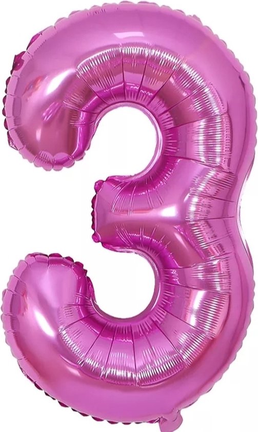 cijfer ballon - 3 Jaar - folie ballon- 80 cm- Rose