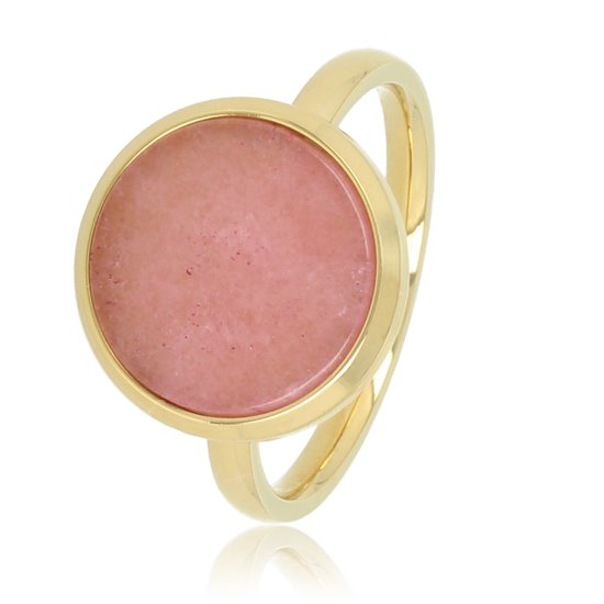 My Bendel - Ring goudkleurig met ronde grote Rhodonite - Ring goudkleurig met 12 mm ronde roze Rhodonite edelsteen - Met luxe cadeauverpakking