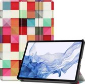 Case2go - Tablet Hoes geschikt voor Samsung Galaxy Tab S8 (2022) - Tri-Fold Book Case - Blocks