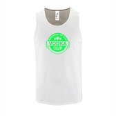 Witte Tanktop sportshirt met "Member of the Vodka club" Print Neon Groen Size M