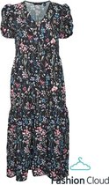 VERO MODA  Lillie S/S V-Neck Flower Dress Black ZWART L