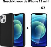 Apple iphone 13 mini hoesje siliconen zwart achterkant + 2x screen protector/iphone 13 mini hoesje siliconen black back cover + 2x tempert glas