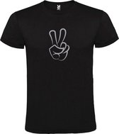 Zwart  T shirt met  "Peace  / Vrede teken" print Zilver size XXXL