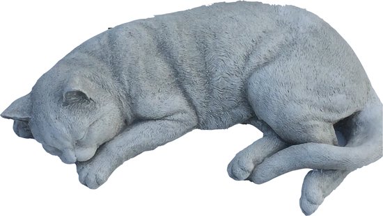 Witte slapende poes tuinbeeld van beton