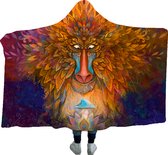 Hood'up - Psychedelische deken - Spacing monkey – Extra groot - Deken met capuchon – 200 x 150 cm – Dubbel gevoerd – Uniek design