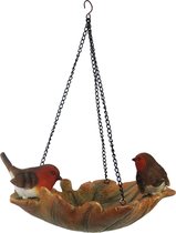 Vogelbad hangend bladvormig roodborst 25 cm hoog inclusief ketting