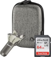 HAMA MM Camera Kit Compact - reinigingsdoek van microvezel, SanDisk geheugenkaart van 64 GB, hardcase cameratas