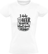 I make beer disappear. What's your superpower? | Dames T-shirt | Wit | Ik laat bier verdwijnen. Wat is jouw superkracht? | Krachten | Bierpul | Beker | Borrel | Grappig