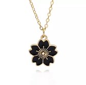 Akyol - Bloem Ketting - zwart - bloemetjes ketting - lente ketting - voorjaar - Valentijn cadeau - collier - ketting - ketting met een hanger - accessoires - sieraden - bloesem - b