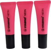 STABILO NEON - Markeerstiften set van 3 stuks - Unieke Tube Vorm - Roze