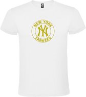 Wit T-shirt ‘New York Yankees’ Goud Maat L
