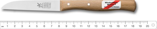Roestvrijstalen schilmes met houten heft en scherp mes.