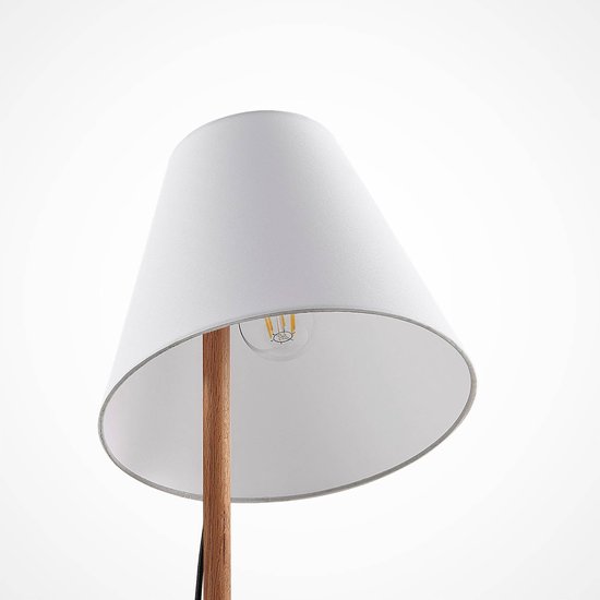 Lucande - Tafellamp - 1licht - stof, hout - H: 50 cm - E27 - wit, donker eiken