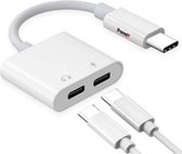 USB-C adapter - USB-C naar USB-C - geschikt voor Samsung S20 & Apple - 2 in 1 Aux - Audio splitter - USB-C audio- en Oplaad adapter - Wit kleur
