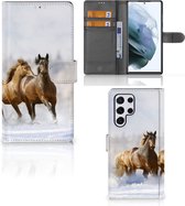 GSM Hoesje Geschikt voor Samsung Galaxy S22 Ultra Wallet Book Case Paarden