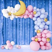 Everygoods Ballonenboog Kit 92Cm Moon Ballon En 8 Stks Gouden Ster Ballonnen Macaron Blauw Wit Roze Ballonnen Geschikt Voor Baby Douche Bruiloft Valentijn Verjaardag Decoratie Party