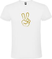Wit  T shirt met  "Peace  / Vrede teken" print Goud size XS