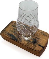Whiskyglashouder van oude whiskyvaten met 1 Glencairn Cut Whiskyglas - Darach en Glencairn Crystal Scotland